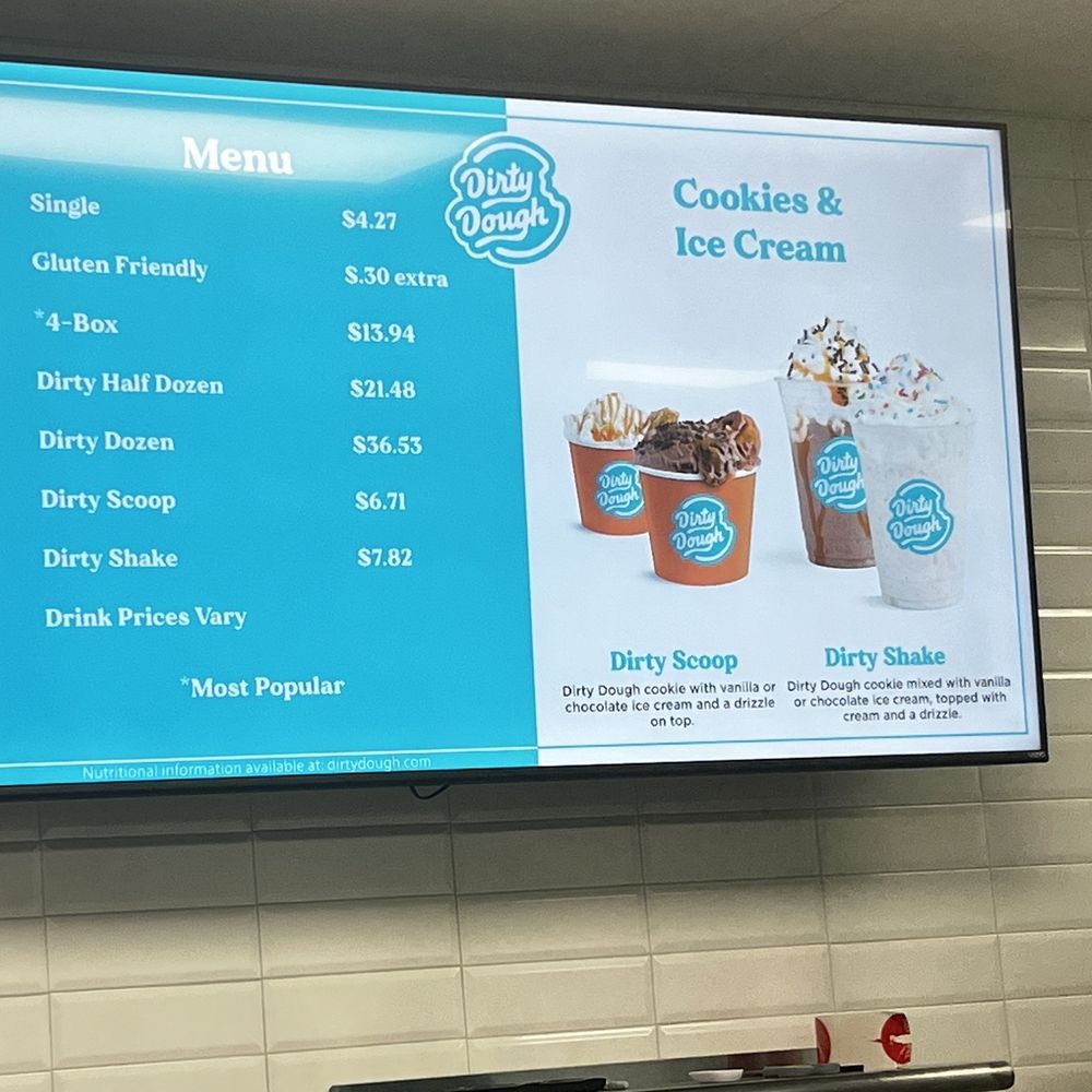 Menu items. One cookie with tax was almost $5.