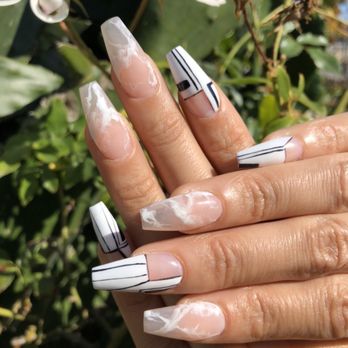Tips & Toes - Gel-x nails. Marble quartz and geometric designs - Nail Salons Near Me - Westminster, California