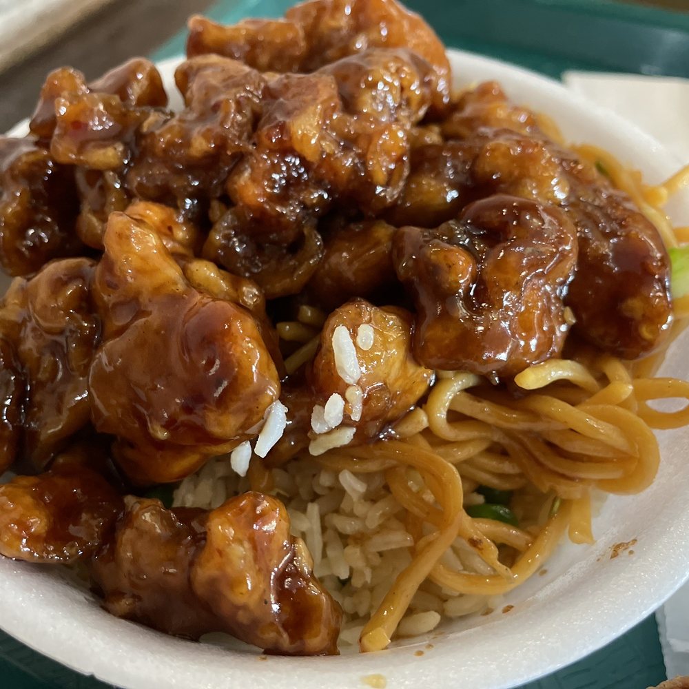 China Bistro - Orange Chicken (Mild Spicy) bowl with rice and chow mein - Chinese Near Me - Bakersfield, California