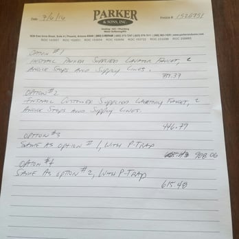 Parker & Sons - Parts/labor estimate. $293 for a bathroom faucet (parts only)! - Plumbing Near Me - Phoenix, Arizona Parker & Sons - Parts/labor estimate. $293 for a bathroom faucet (parts only)! - Plumbing Near Me - Phoenix, Arizona