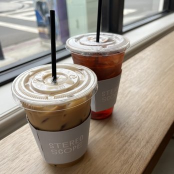 Stereoscope Coffee - Vanilla Latte and Blk Lychee Peachy - Coffee Roasteries Near Me - Long Beach, California Stereoscope Coffee - Vanilla Latte and Blk Lychee Peachy - Coffee Roasteries Near Me - Long Beach, California