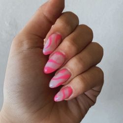 Shore Nails - Hot pink abstract design acrylic nails