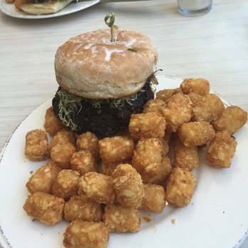 Yards Bruncheon - Look at the size of this mushroom burger and the tots... oh my... the tots... so perfectly crispy.... - New American Near Me - Spokane, Washington Yards Bruncheon - Look at the size of this mushroom burger and the tots... oh my... the tots... so perfectly crispy.... - New American Near Me - Spokane, Washington