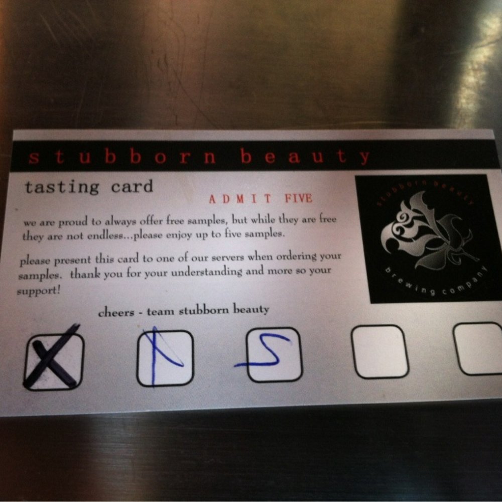 Stubborn Beauty Brewing - Tasting card. - Breweries Near Me - Middletown, Connecticut Stubborn Beauty Brewing - Tasting card. - Breweries Near Me - Middletown, Connecticut