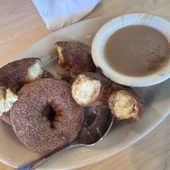 The Toasted Yolk Cafe - Churro donuts with caramel sauce - Breakfast & Brunch Near Me - Victoria, Texas The Toasted Yolk Cafe - Churro donuts with caramel sauce - Breakfast & Brunch Near Me - Victoria, Texas
