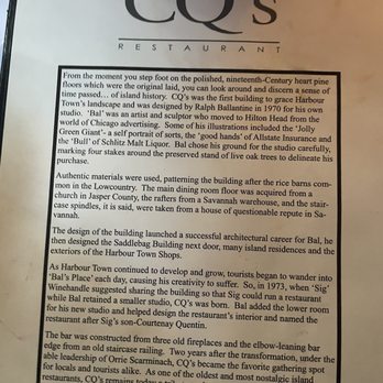 CQ's Restaurant Harbourtown - Their story - French Near Me - Hilton Head Island, South Carolina