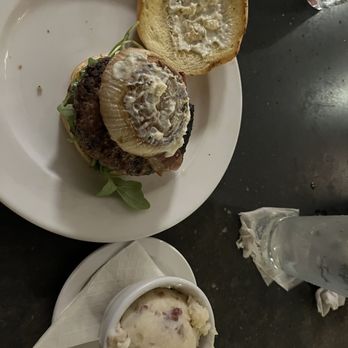 Ale House 1890 - Ultimate Bleu Burger and red skin mashed potatoes! - American Near Me - Lancaster, Ohio Ale House 1890 - Ultimate Bleu Burger and red skin mashed potatoes! - American Near Me - Lancaster, Ohio