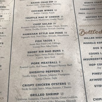 Hundred Proof - Piece of their menu - San Diego, CA