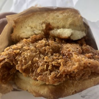 Bird Bird Biscuit - I went through 3 wet wipes eating this. It's a mouthful and handful - Breakfast & Brunch Near Me - Austin, Texas