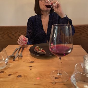 Las Puertas - Enjoying the wine paired with the red pepper tartare - Latin American Near Me - Buffalo, New York