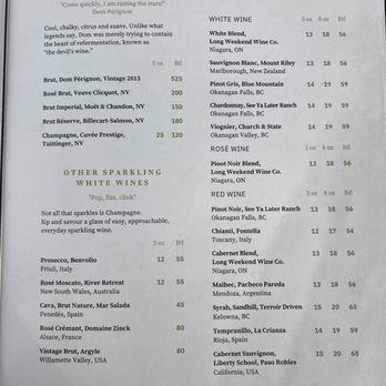 Sky Bistro - Partial Wine Menu -- Champagne, Sparkling Wines, Wines by the glass - Canadian (New) Near Me - Banff, Alberta