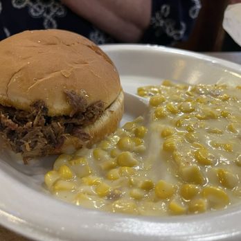 Black's Barbecue Lockhart - Chopped beef w creamed corn - Barbeque Near Me - Lockhart, Texas