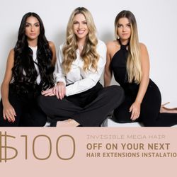 $100 OFF on your next installation. With the purchase of our Invisible Hair Extension