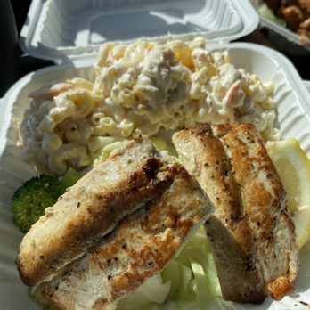 Ono Hawaiian BBQ - Grilled Mahi Mahi (Lemon Pepper) with extra Macaroni Salad! ONLY $5.00 in March 2021. - Hawaiian Near Me - Moreno Valley, California Ono Hawaiian BBQ - Grilled Mahi Mahi (Lemon Pepper) with extra Macaroni Salad! ONLY $5.00 in March 2021. - Hawaiian Near Me - Moreno Valley, California