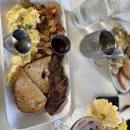 Steak and eggs, espresso martini Steak and eggs, espresso martini