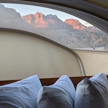 Under Canvas Zion - View from bed through Stargazer ceiling of the sunrise. - Hotels Near Me - Virgin, Utah