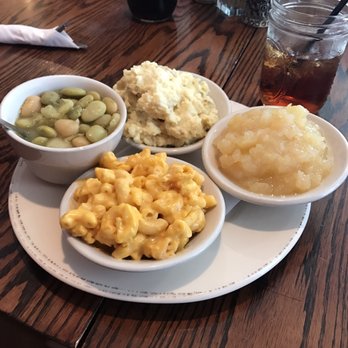 Over Yonder - Veggie plate with lima beans, mashed potatoes, mac and cheese, and homemade applesauce.  Applesauce was definitely the shining star! - Southern Near Me - Sugar Grove, North Carolina