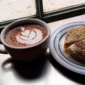 Postmark Cafe - Hot chocolate and grilled cheese on an everything bagel - Coffee & Tea Near Me - Brooklyn, New York