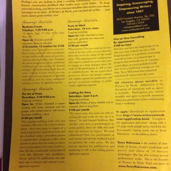 Writers At Work - List of classes available, including fiction and poetry. - Adult Education Near Me - Los Angeles, California