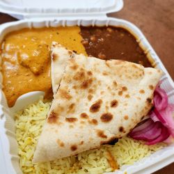Nayaab - Tikka chicken, Chana masala, rice, pickled onion, Naan.