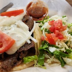 Olympus Gyros - Gyro sandwich and a beef taco.