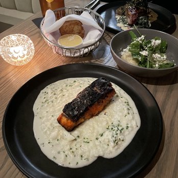 Olamaie - blackened tilefish + biscuit dumplings + pork chop - Southern Near Me - Austin, Texas Olamaie - blackened tilefish + biscuit dumplings + pork chop - Southern Near Me - Austin, Texas