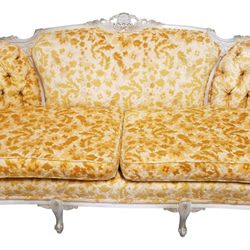 Palm Beach Home Furnishings - Antique French Louis XV Rococo Hand Carved Burnout Velvet Sofa