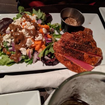 Sangrias Wine And Tapas Bar - Ahi Tuna ($22) - notice a side salad taking up half of the plate - Tapas Bars Near Me - St. Augustine, Florida