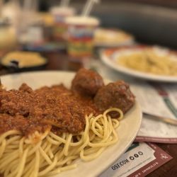 The Old Spaghetti Factory - Meat Lovers Treat, also cones with meatballs.