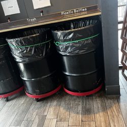 CoreLife Eatery - Big barrels of trash in the dining area of so called "healthy" food establishment