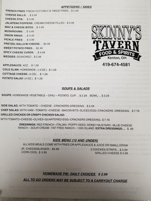 Menu photo 3 Skinny's Tavern Kenton, OH