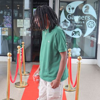Gamers Geekery & Tavern - Had to have the red carpet to the door!  Lance even made sure a sign on the door let patrons know we were having a private event! - Tabletop Games Near Me - Cary, North Carolina