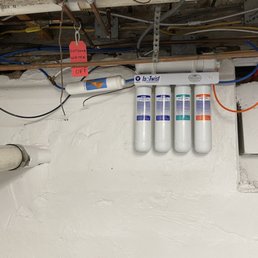 RO system in basement. Hooked up to fridge water line and faucet at sink RO system in basement. Hooked up to fridge water line and faucet at sink