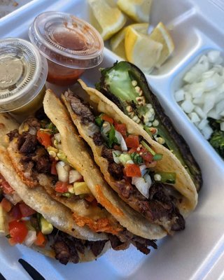 Authentic Tacos! - Who doesn't love a tasty taco? Simple yet delicious! No matter what the occasion is, we serve mouth water tacos topped with many different salsas of your choice!