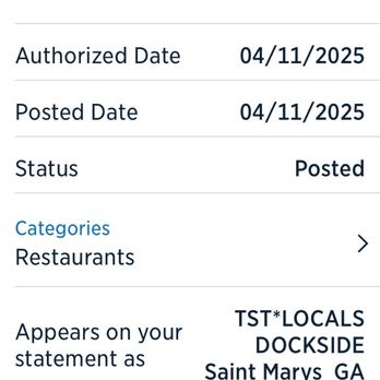 Locals Dockside - Receipt for service - Seafood Near Me - St. Marys, Georgia