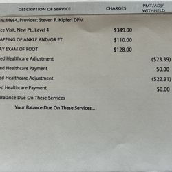 Robert S Kipferl, DPM FACFAS - Recent final bill received from these crooked people who are padding bills and exaggerating the services provided.