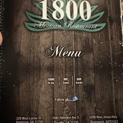 1800 Mexican Restaurant - Menu