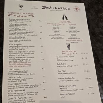 Mash + Marrow - Cocktail menu - Lounges Near Me - Des Moines, Iowa
