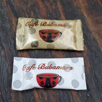 Cafe Bubamara - Sugar packets, with the iconic logo - Modern European Near Me - Clifton, New Jersey