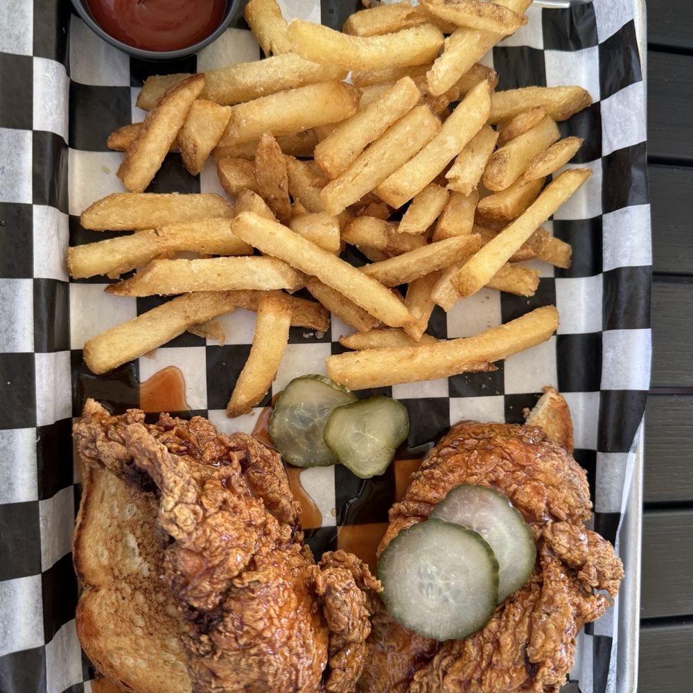 Hot honey chicken with fries Hot honey chicken with fries