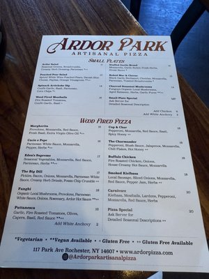 Menu photo 3 Ardor Park Artisanal Pizza Rochester, NY Menu photo 3 Ardor Park Artisanal Pizza Rochester, NY