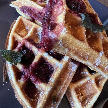 Village Taphouse - Dry Belgian waffles don't let the berries fool you they were only drizzled needed more - Canadian (New) Near Me - West Vancouver, British Columbia Village Taphouse - Dry Belgian waffles don't let the berries fool you they were only drizzled needed more - Canadian (New) Near Me - West Vancouver, British Columbia