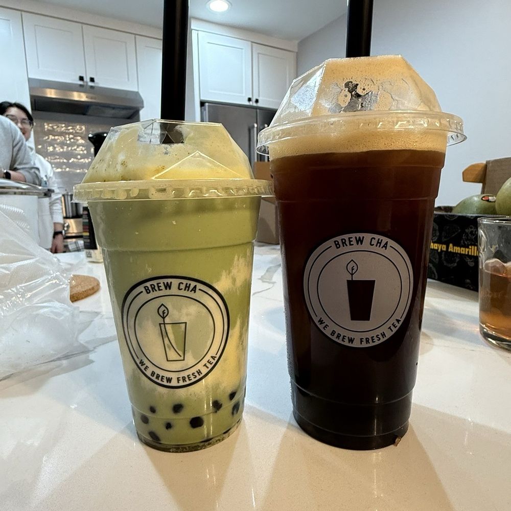 Brew Cha - left: creme brulee matcha right: lychee black tea - Bubble Tea Near Me - South San Francisco, California Brew Cha - left: creme brulee matcha right: lychee black tea - Bubble Tea Near Me - South San Francisco, California