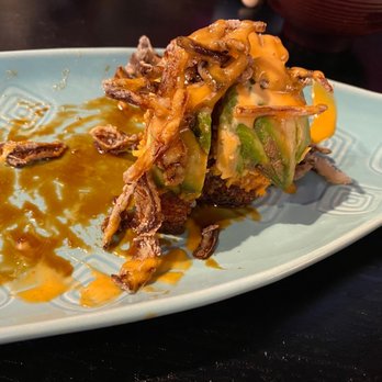 KANZI - Mostly eaten Castle Rock Roll, fried rice, with crab, avacado, and fried onion pieces. My favorite! - Sushi Bars Near Me - The Colony, Texas