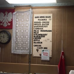 Pulaski Meat Market - Pierogi menu is on the wall. Take them home to cook and eat !