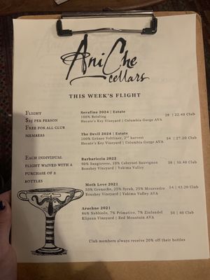 Menu photo 1 AniChe Cellars Underwood, WA