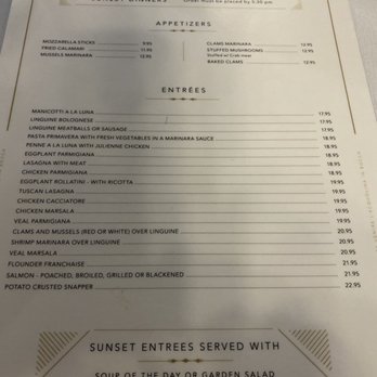 La Luna Italian Bistro - Sunset Dinner Menu - Italian Near Me - Boca Raton, Florida