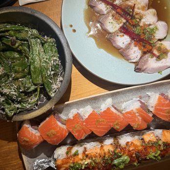 Kuma Sushi + Sake - Hamachi Ponzu Half Baked Tango shishito peppers - Sushi Bars Near Me - San Francisco, California