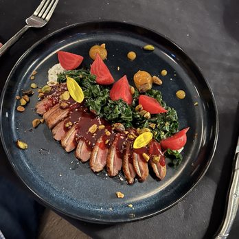 Savor By Crush - Duck Breast with kale and pickled beets. - Salad Near Me - Winchester, Virginia Savor By Crush - Duck Breast with kale and pickled beets. - Salad Near Me - Winchester, Virginia