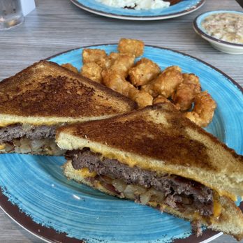 Bakon Southern Eatery - Bacon patty melt with tater tots - Breakfast & Brunch Near Me - Chapin, South Carolina
